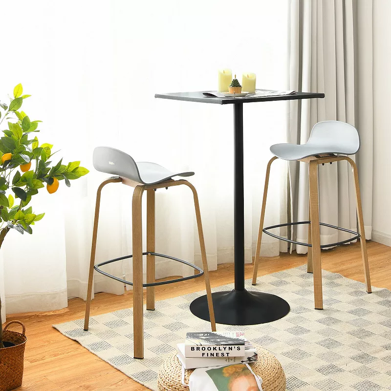 Set of 2 Modern Barstools Pub Chairs with Low Back and Metal Legs