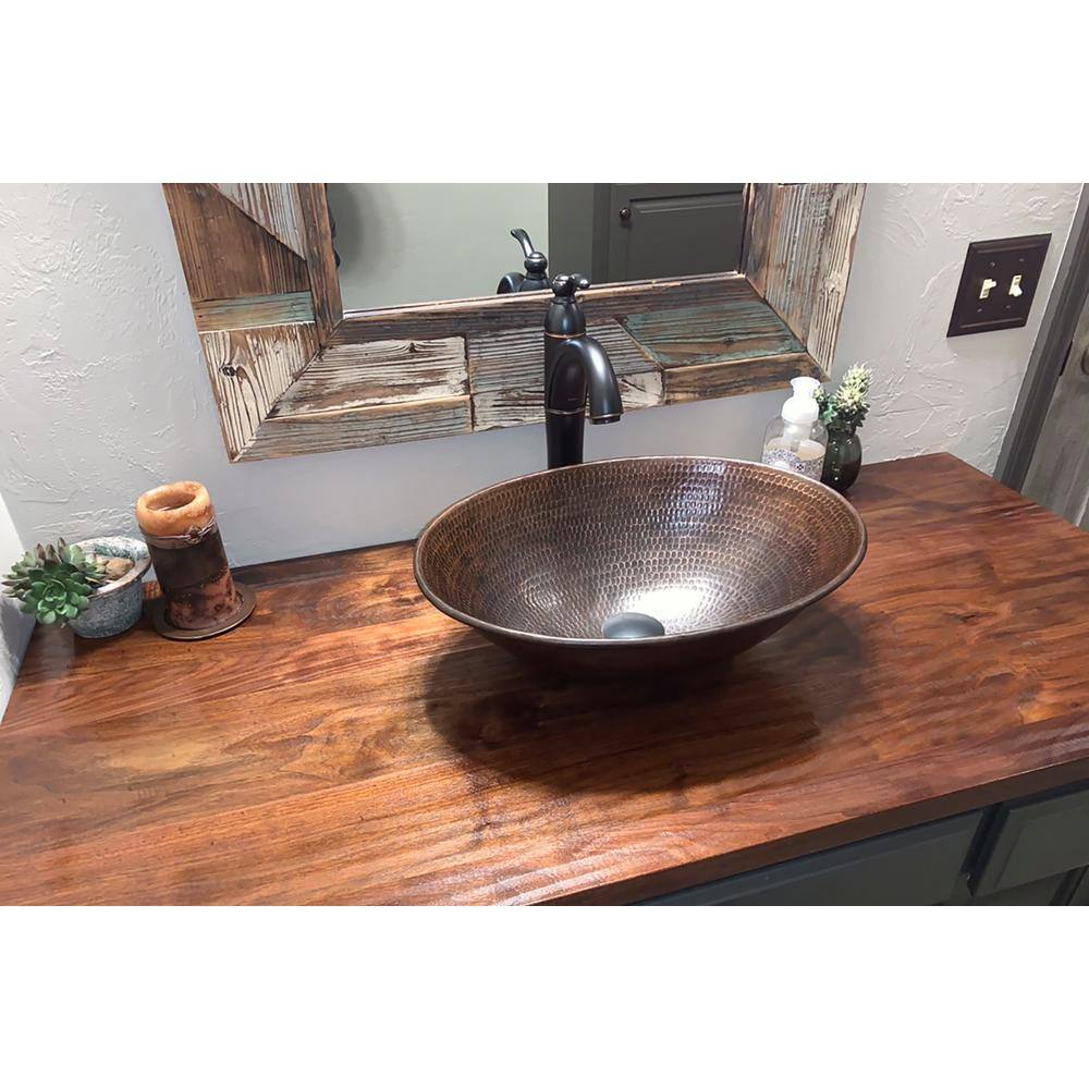 Premier Copper Products Oval Wired Rimmed Hammered Copper Vessel Sink in Oil Rubbed Bronze VO17WDB