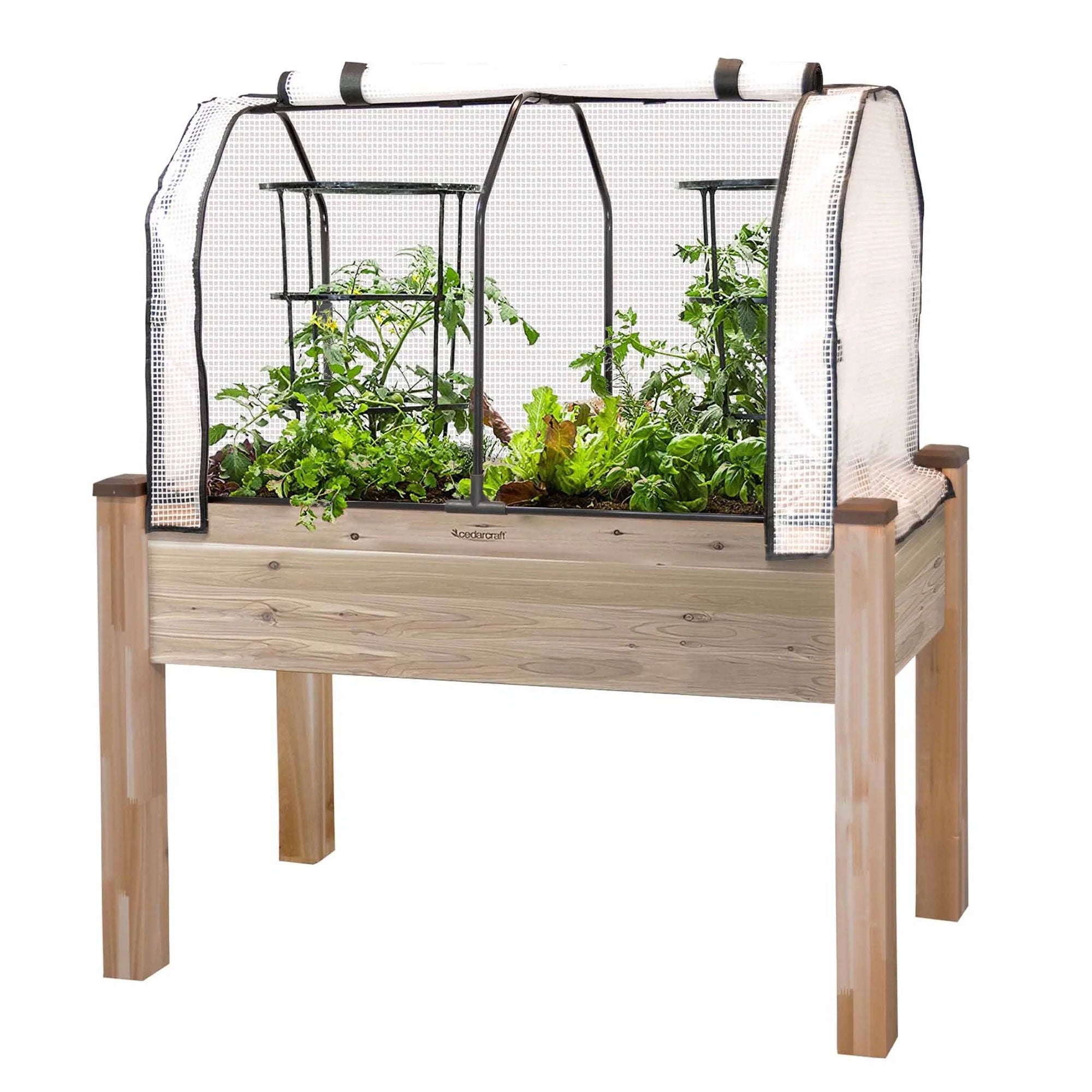 CedarCraft Self-Watering Elevated Cedar Garden Planter w/ Greenhouse Cover