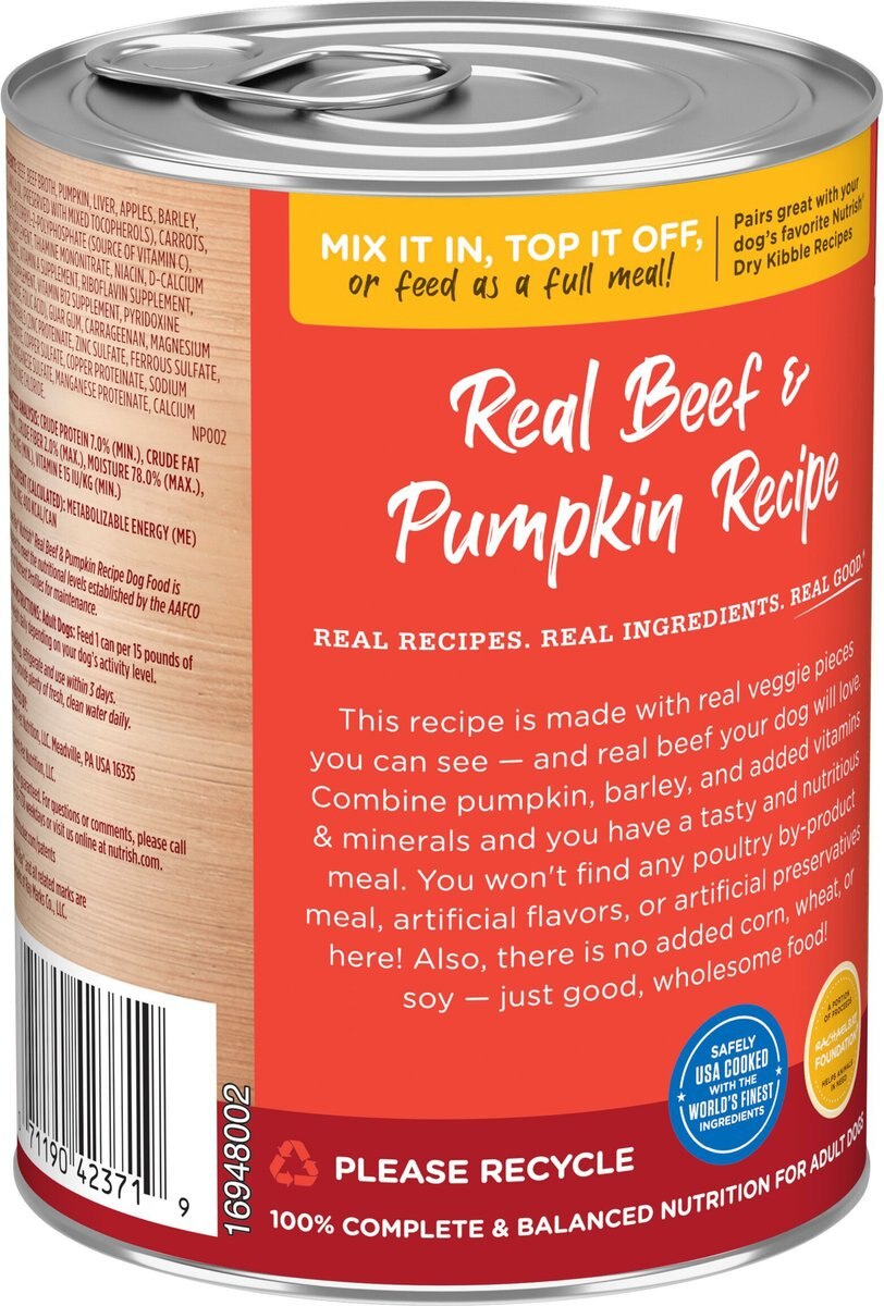 Rachael Ray Nutrish Real Beef and Pumpkin Canned Dog Food， 13-oz， case of 12