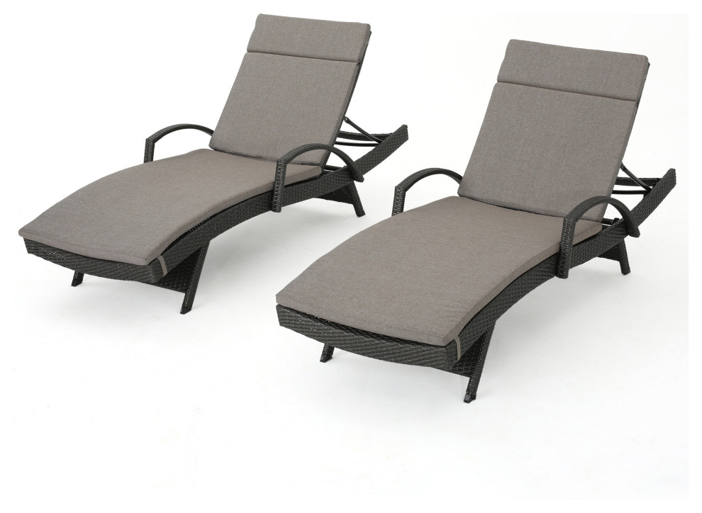 GDF Studio Soleil Outdoor Wicker Chaise Lounges  Cushions  Set of 2   Tropical   Outdoor Chaise Lounges   by GDFStudio  Houzz