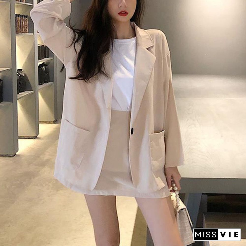 Fashion Women Skirt Suits One Button Notched Spring Blazer Jackets Slim Mini Skirts Two Pieces Ol Sets Female Outfits