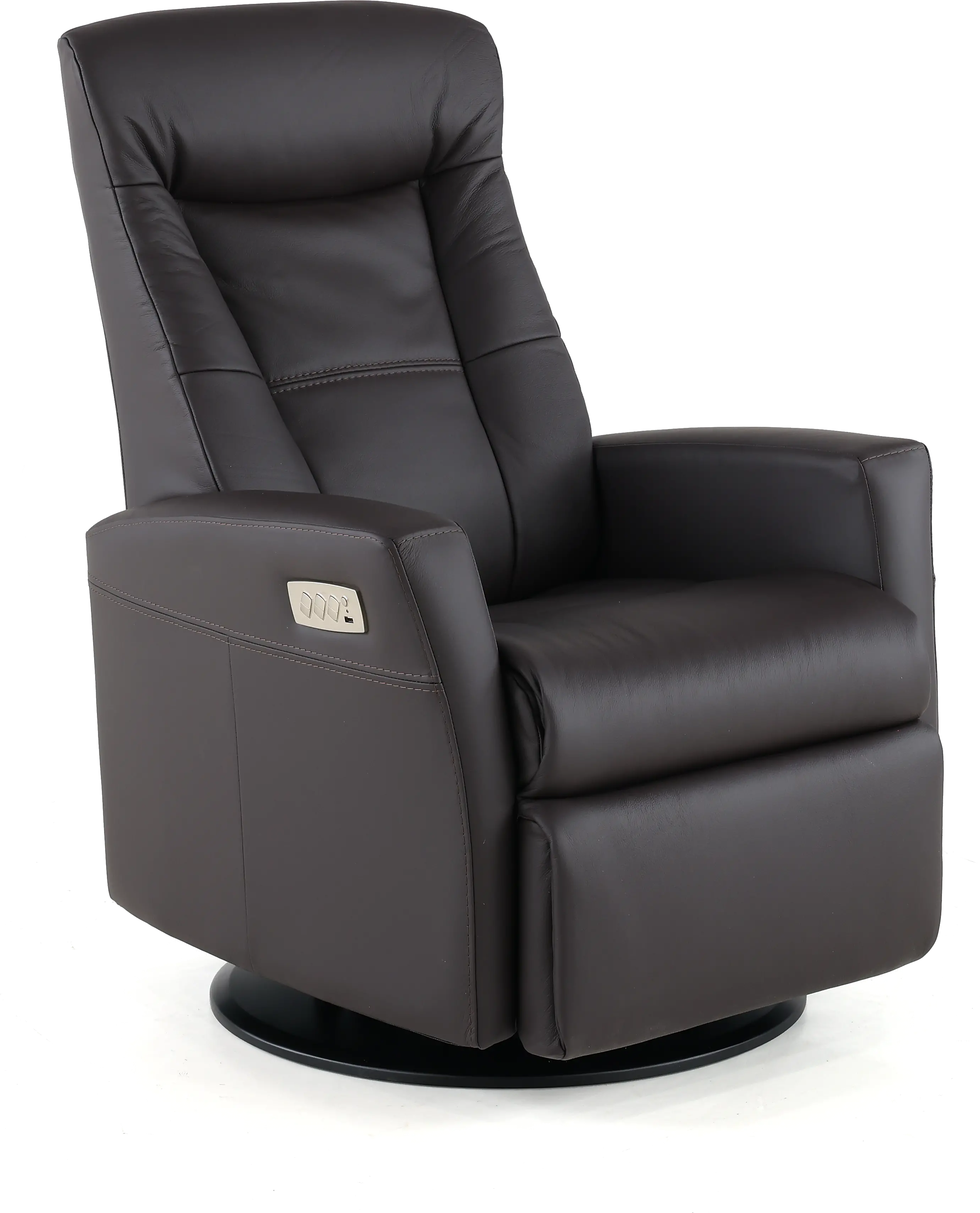 Grove Brown Standard Leather Swivel Glider Power Recliner with Adjustable Headrest