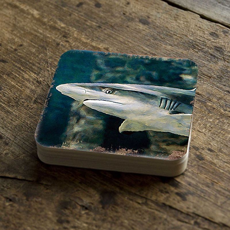 Shark Coastal Wooden Cork Coasters Gift Set of 4 by Nature Wonders