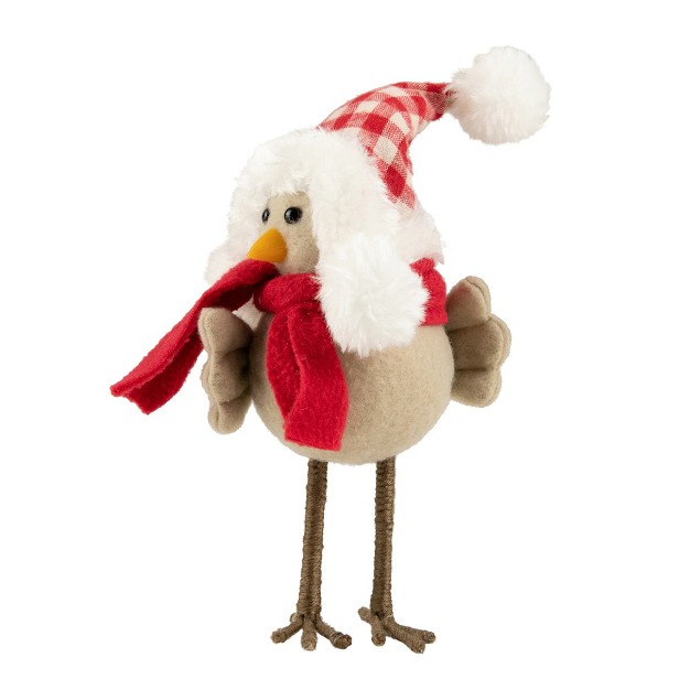 Right Facing Standing Bird With Red Scarf And Plaid Hat Christmas Figure