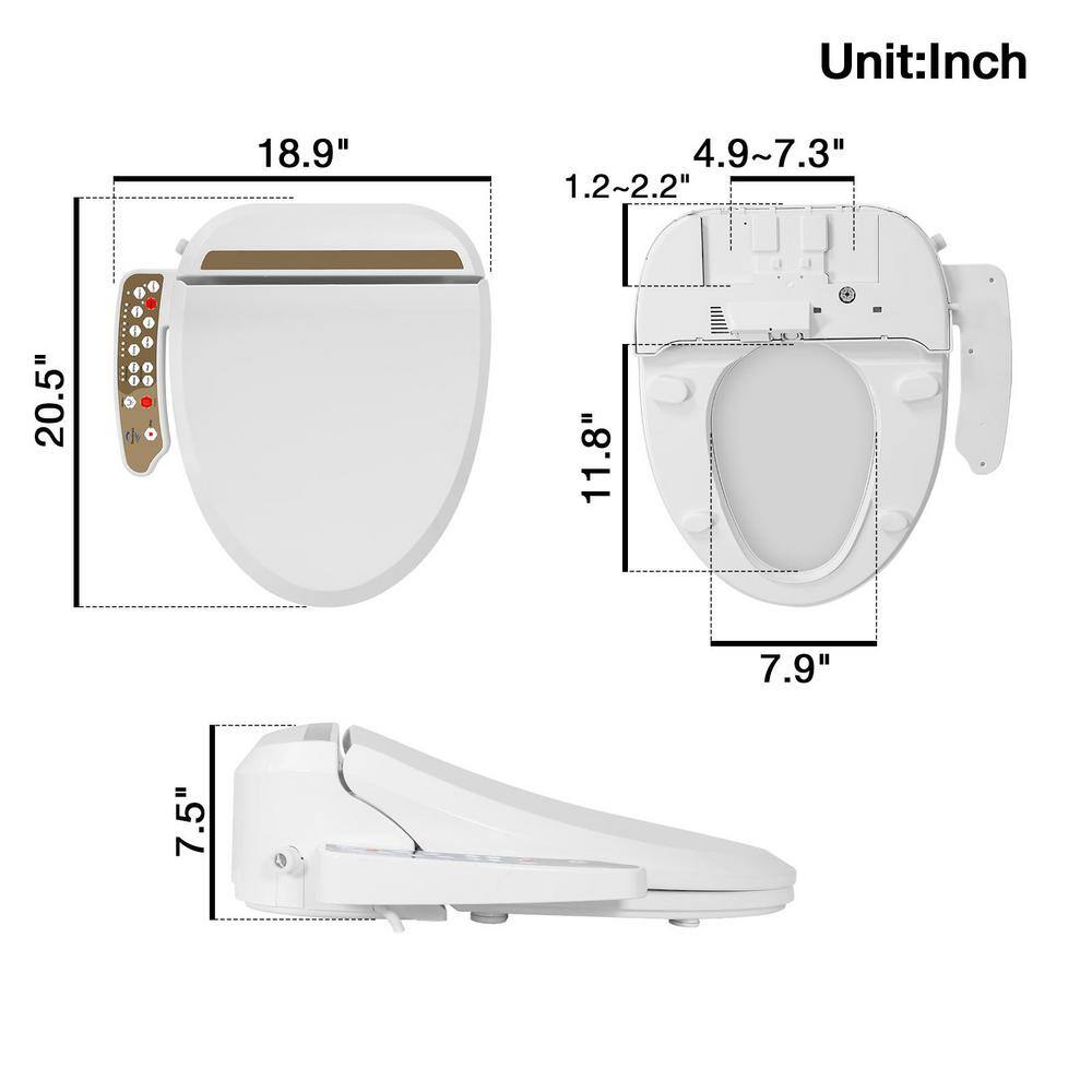 Puluomis Electric Bidet Seat for Elongated Toilet in White US-AS003-X