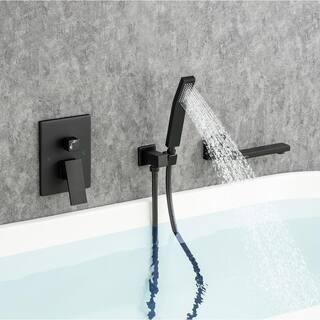 RAINLEX Single-Handle Wall Mount Roman Tub Faucet with Swivel Tub Spout and Rough-in Valve in Matte Black RX93107H