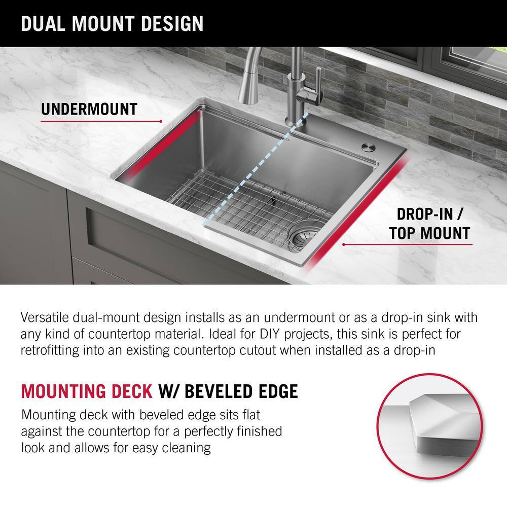 Delta Emery Stainless Steel 30 in. Single Bowl UndermountDrop-In Workstation Kitchen Sink with Accessories 95A9135-30S-SS-3D