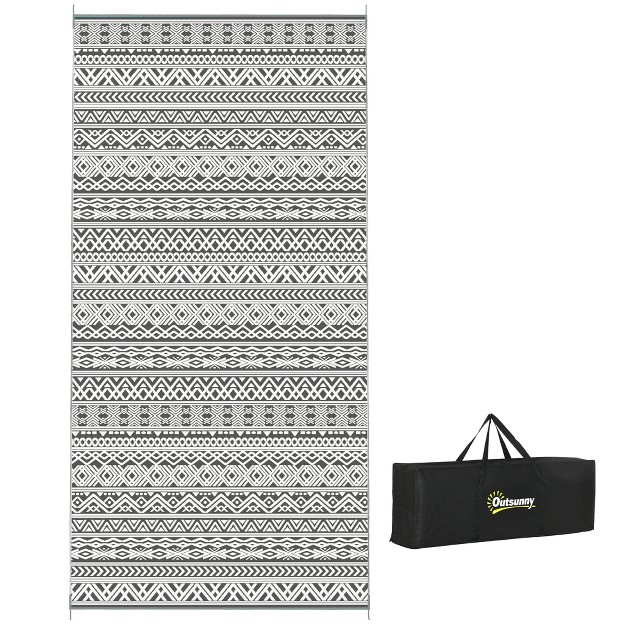 Outsunny Rv Mat Outdoor Patio Rug Large Camping Carpet With Carrying Bag 9 x27 X 18 x27 Waterproof Plastic Straw Reversible Gray amp Cream White Boho