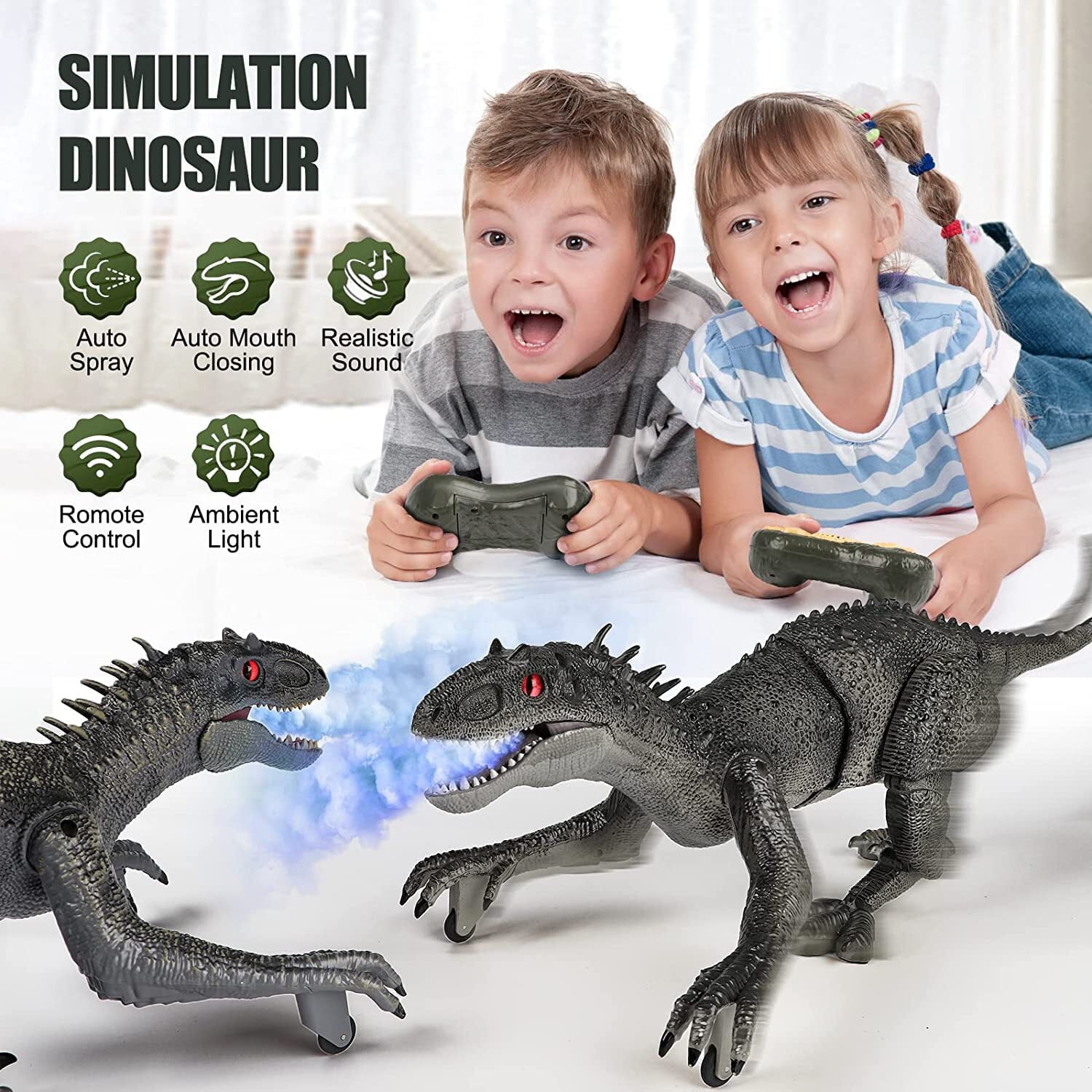 Beefunni Remote Control Dinosaur Toys for Kids，Walking and Roaring Simulation Indominus Rex Jurassic Dinosaur Toys for Boys Girls 3-12 Years