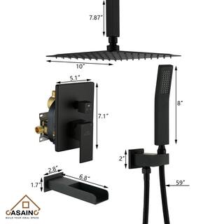 CASAINC 3-Function 10 in.Ceiling-Mounted Shower System with Waterfall Tub Filler in Matte Black CS3623-10MB