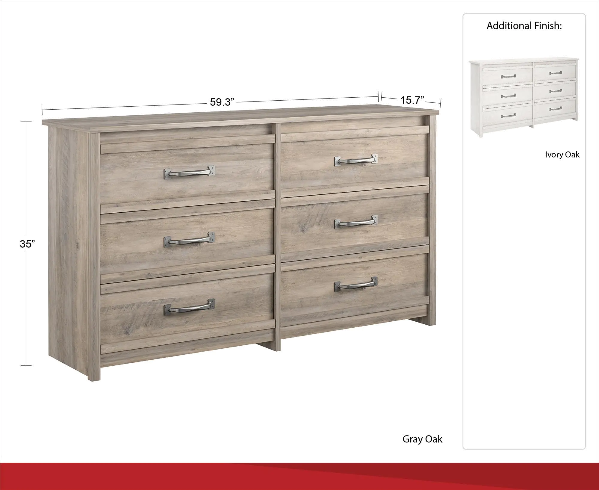 Bassinger Transitional Gray Oak 6-Drawer Dresser