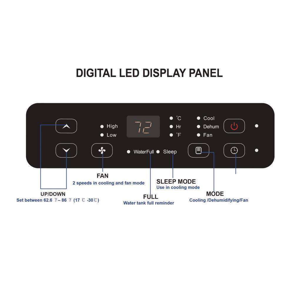 AIREMAX 10000 BTU  5000 BTU (DOE) Portable AC w Remote 300 Sq.Ft. Timer LED Display Wheels Dehumidifer in White APO110C