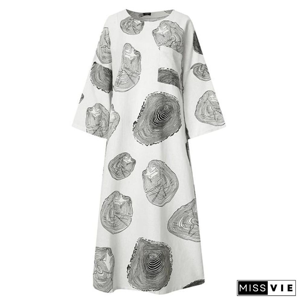 Women Oversized Ethnic Style Round Neck Printed Dress