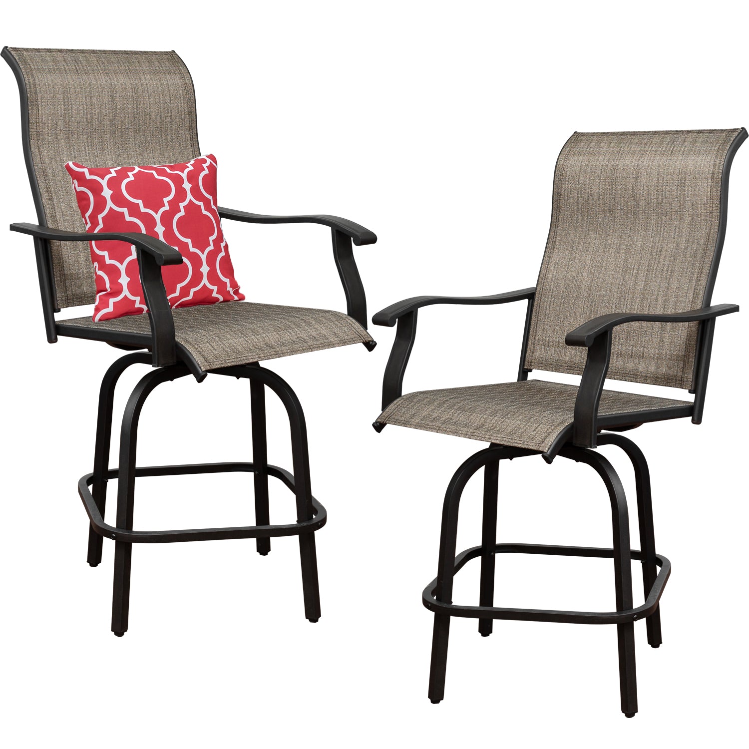 Odaof 2 Pcs Patio Bistro Set， Bar Height Swivel Stools Chair Sets with High Back and Armrest All Weather Outdoor Furniture for Lawn， Garden， Backyard， Brown