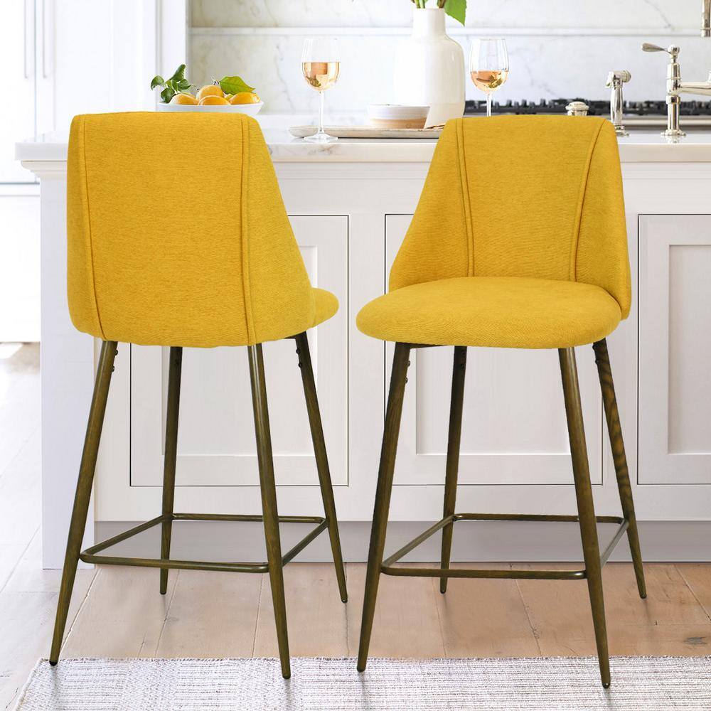 Elevens CHOLE Yellow Fabric Upholstered 26 in. Full Back Metal Frame Counter Stool (Set of 2) (19 in. W x 39 in. H) CHOLE-MIDBAR-YELLOW