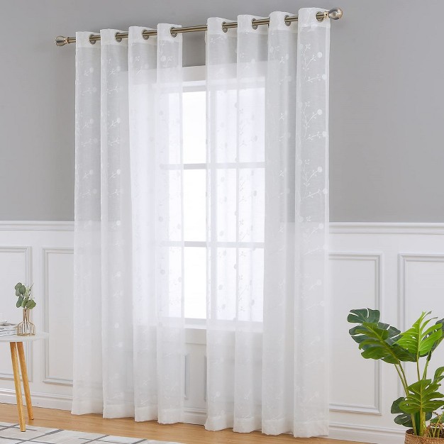 Trinity Linen Semi Sheer Curtains Panels Geometric Window Treatment For Living Room 2 Panels