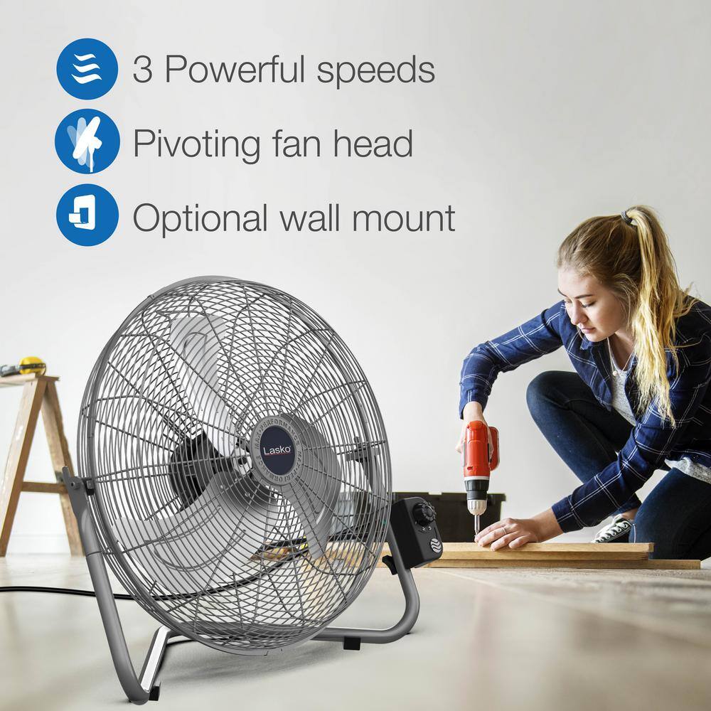 Lasko High Velocity 20 in. 3 Speed Metallic Floor Fan with QuickMount Wall-Mounting System 2265QM