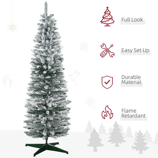 HOMCOM 6' Snow Flocked Artificial Pencil Christmas Tree，Slim Xmas Tree，Green