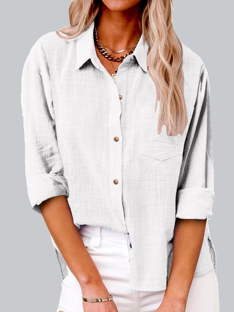 Casual Solid Color Lapel Pocket Long Sleeve Shirt