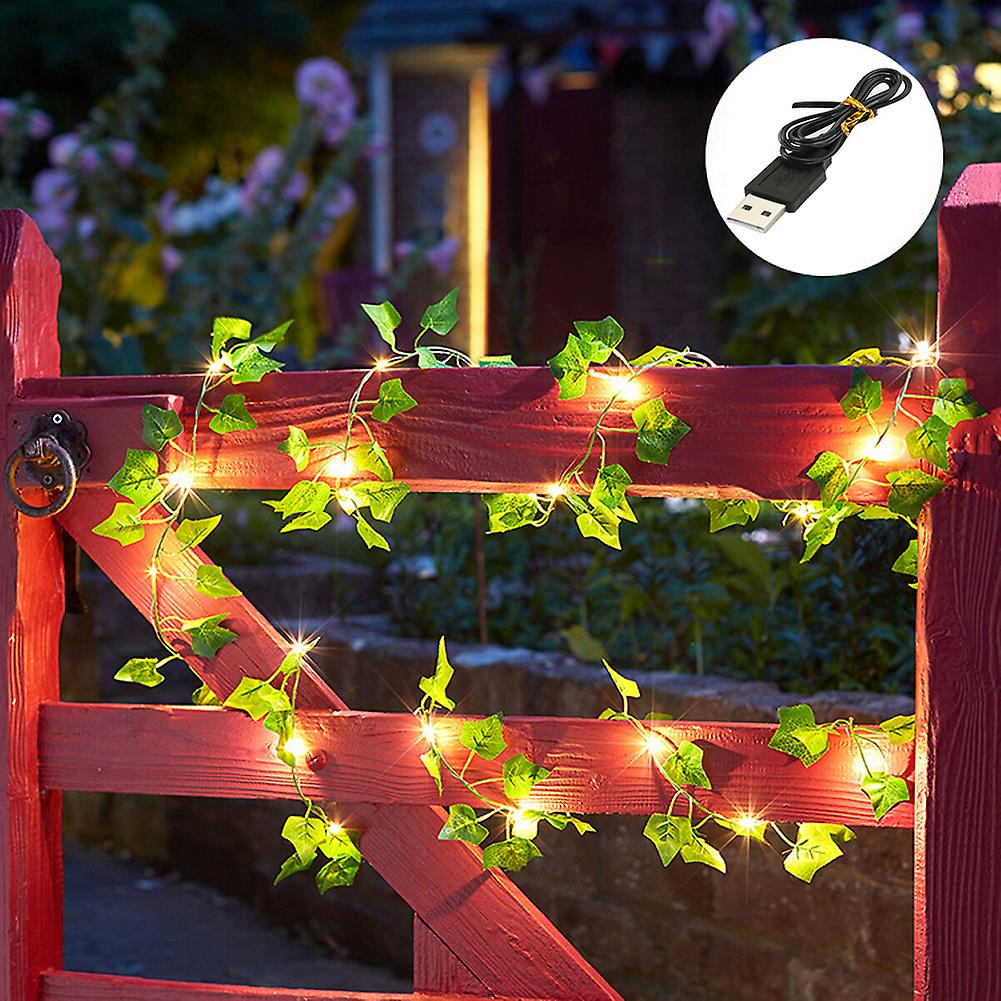 Artificial Plants Led String Light， 1pcs Green Leaf Ivy Vine Fairy Light String Maple Leaves Lamp Garland Diy Hanging Lighting