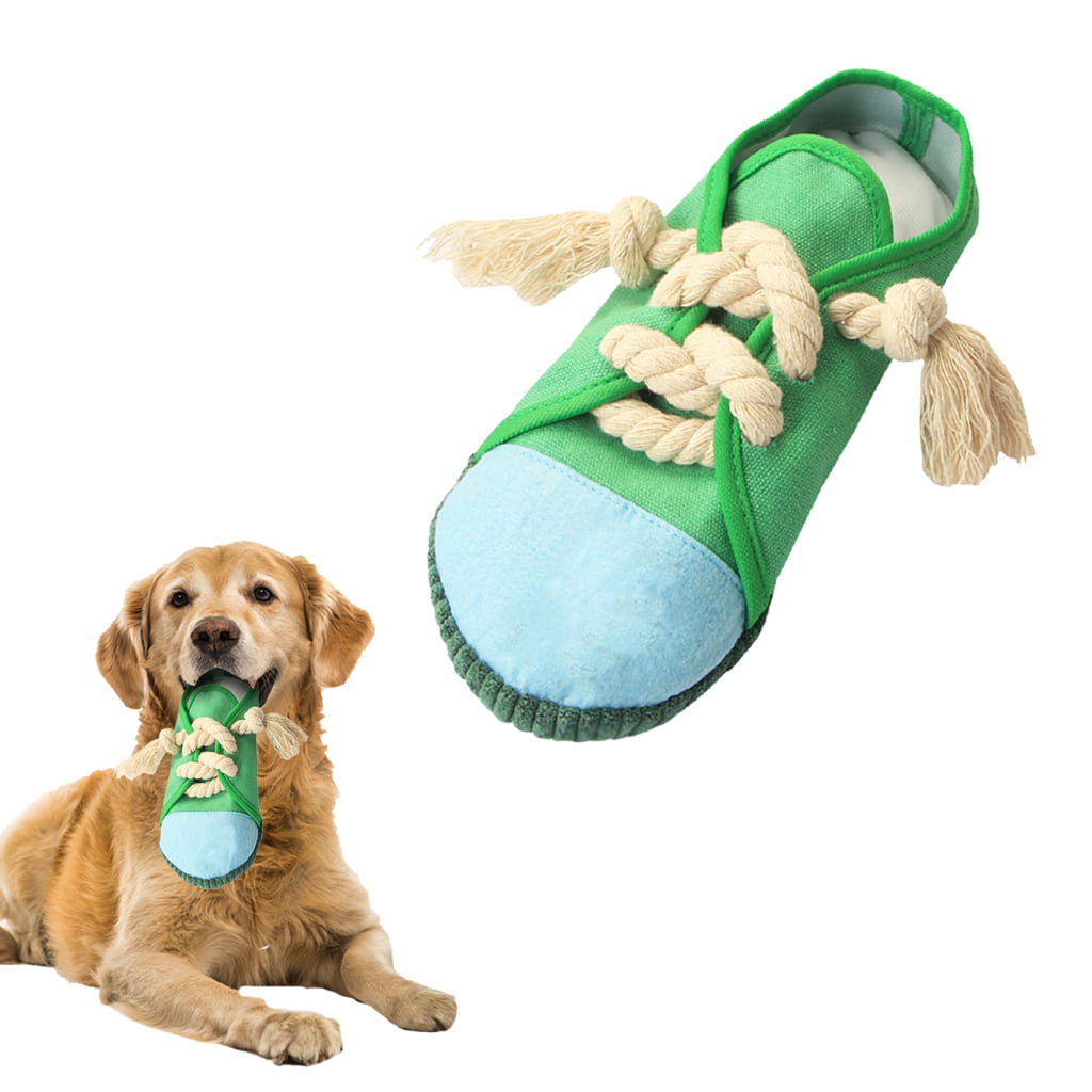 Blublu Park Dog Shoe Chew Toys， Creative Durable Puppy Interactive Squeaky Decoy Toy with Rope for Pet， Green