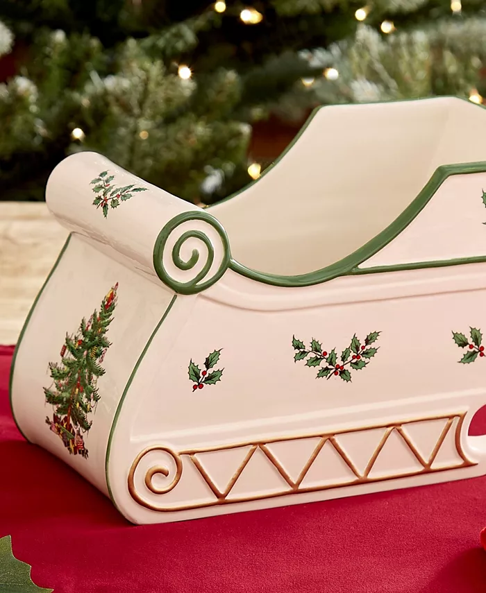 Spode NEW for 2023! Christmas Tree Figural Sleigh Centerpiece 7.7 H