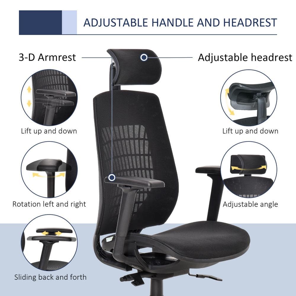 Vinsetto Black Mesh Ergonomic Office Chair High-Back Desk Chair with 3D Arms 921-431