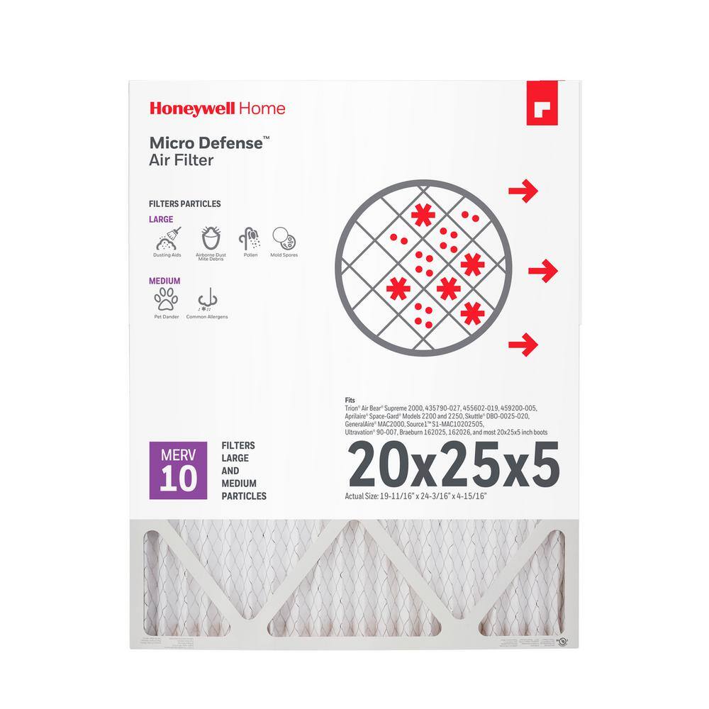 Honeywell Home 20 x 25 x 5 Pleated Air Filter FPR 8 MERV 10 (2-Pack) CF508D2025-2PK