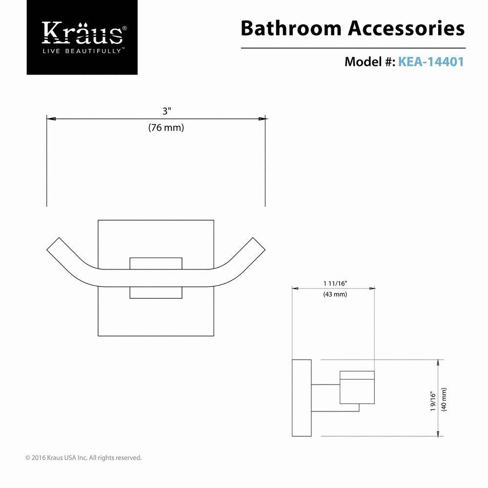 KRAUS Aura Bathroom Double Robe Hook in Chrome KEA-14401CH