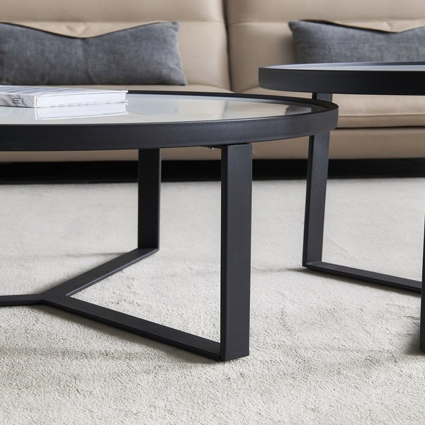 Modern Nesting Coffee Table in Metal Frame with Round Tabletop