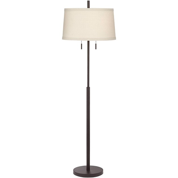 Tall Bronze Metal Off White Fabric Tapered Drum Shade For Living Room Bedroom Office House Home