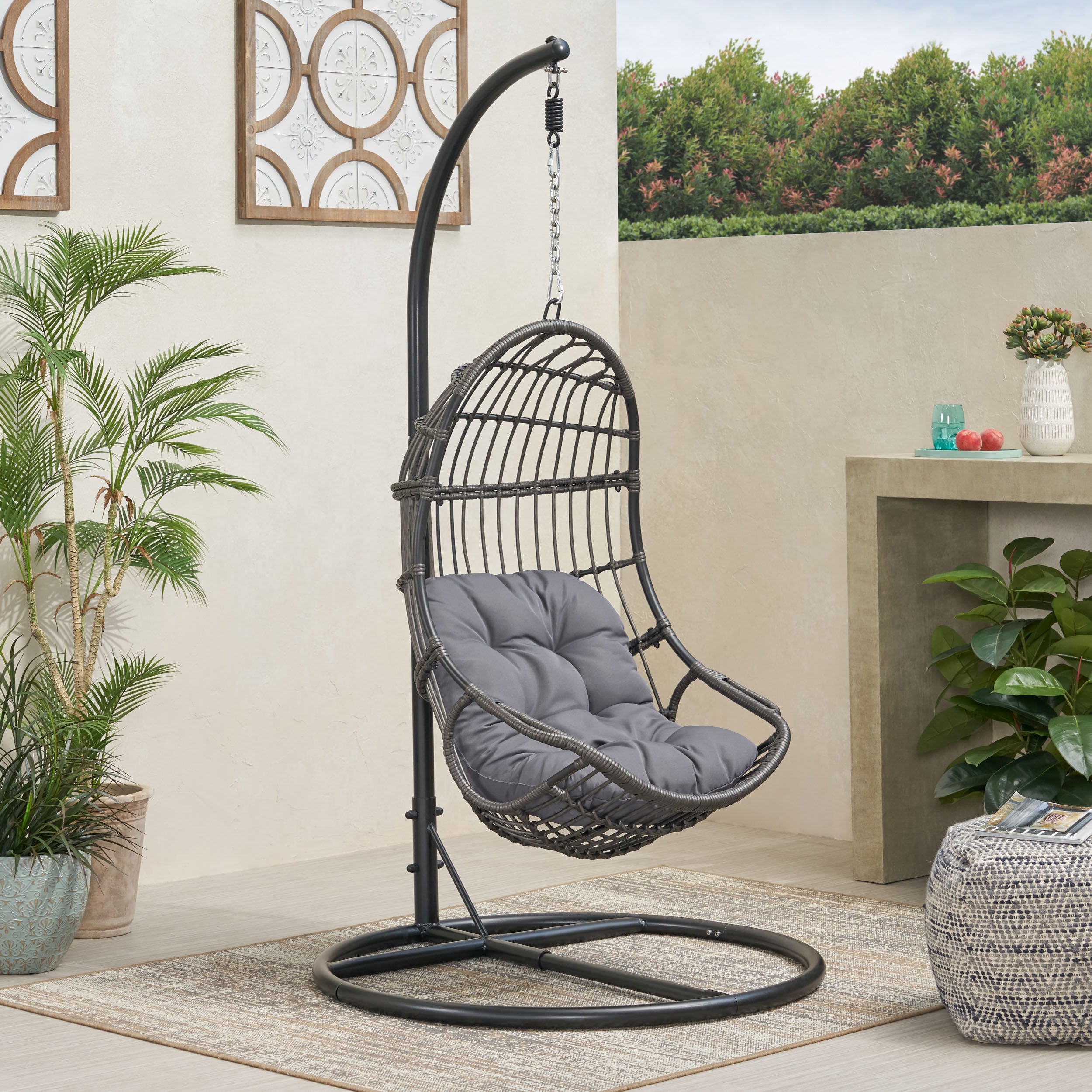 Perry Outdoor Wicker Hanging Nest Chair with Stand