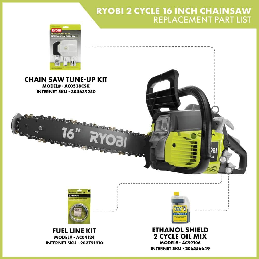 RYOBI 16 in. 37cc 2-Cycle Gas Chainsaw with Heavy-Duty Case RY3716