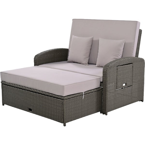 2 Person Rattan Double Reclining Sunbed Chaise Lounge - Overstock - 37421140