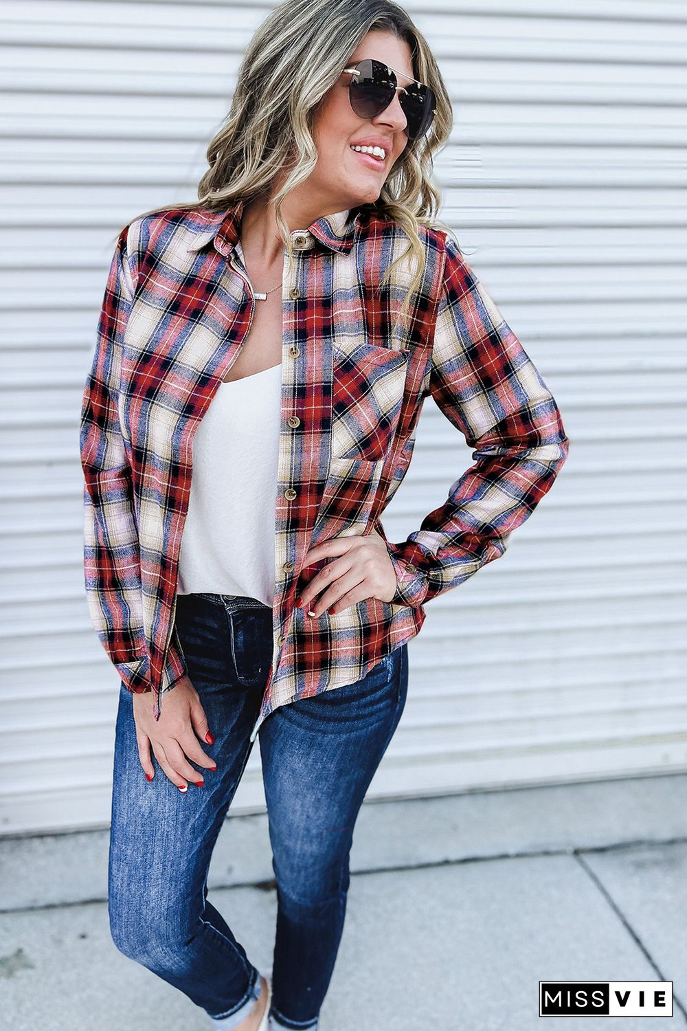 Red Plus Size Plaid Pattern Shirt