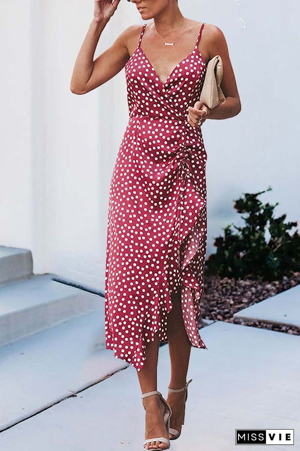 Print Floral Dot V Neck Dress