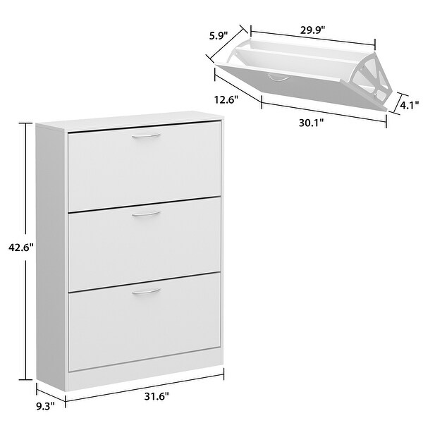 Shoe Cabinet Shoe Rack Storage Organizer with 3 Flip Drawers Entryway - - 36719390