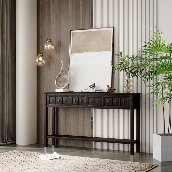 Entryway Console Table， Long Sofa Table with Drawers and Bottom Shelf