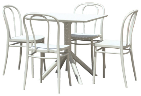 Victor Patio Dining Set With 4 Chairs White   Transitional   Outdoor Dining Sets   by Compamia  Houzz