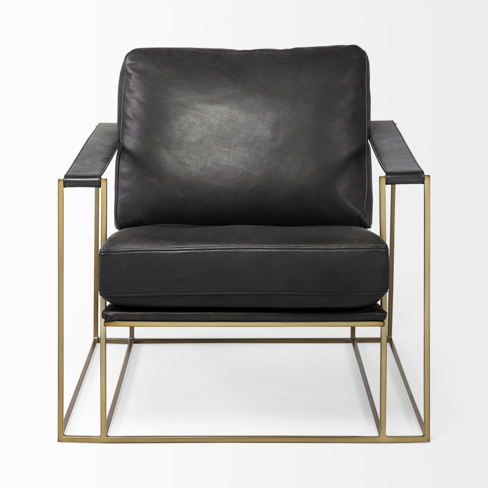 HomeRoots Black Leather Wrap Gold Accent Chair With Metal Frame   Contemporary   Armchairs And Accent Chairs   by VirVentures  Houzz