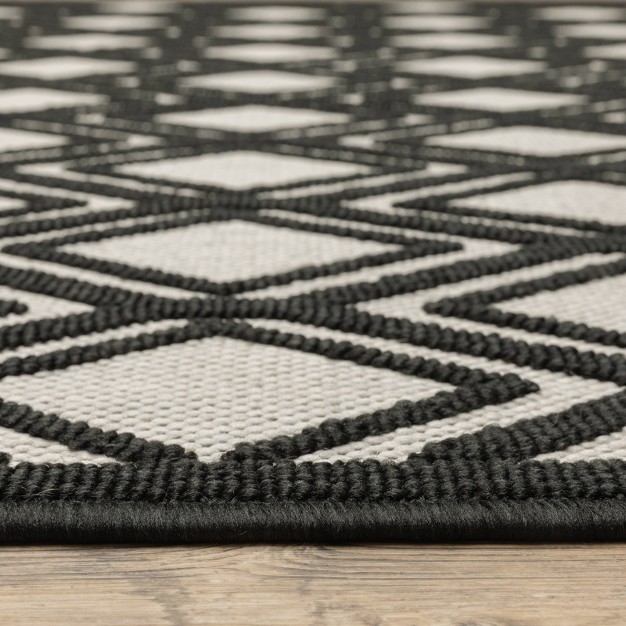 Trinity Textured Diamond Lattice Patio Area Rug Beige black Captiv8e Designs