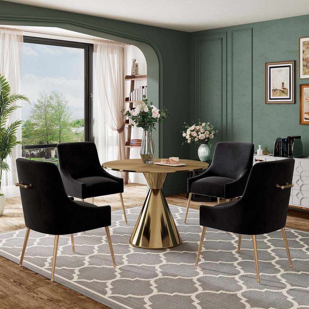 Clihome 5 Piece Modern Golden Table Velvet Chair Dining Set