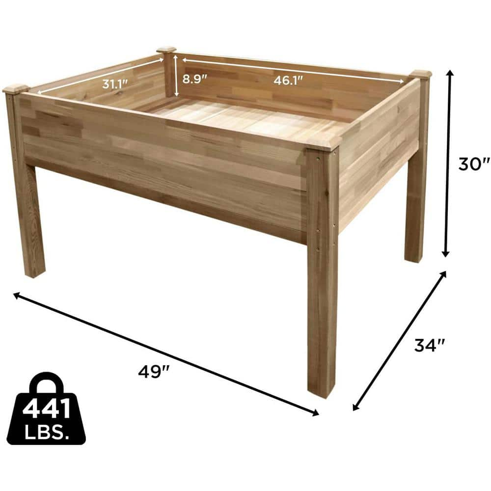 Raised Garden Bed， Cedar Wood Elevated Herb Garden with Legs， 49 in. x 34 in. x 30 in. JUM4930