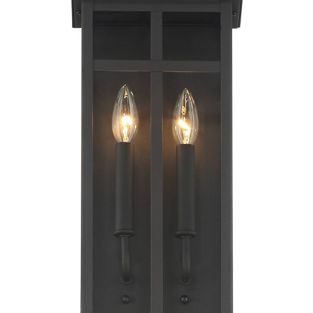 High Farmhouse Rustic Rectangular Outdoor Wall Light Fixture Mount Porch House Exterior 4 light Black Clear Glass Shade