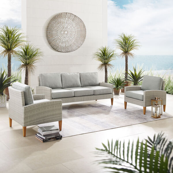 Capella Gray Outdoor Wicker Sofa Set - Sofa and 2 Chair