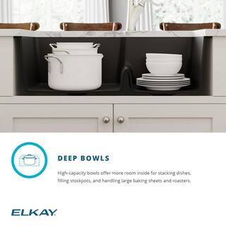 Elkay Quartz Classic Greystone Quartz 33 in. 6040 Double Bowl Undermount Kitchen Sink with Aqua Divide ELGULBO3322GS0