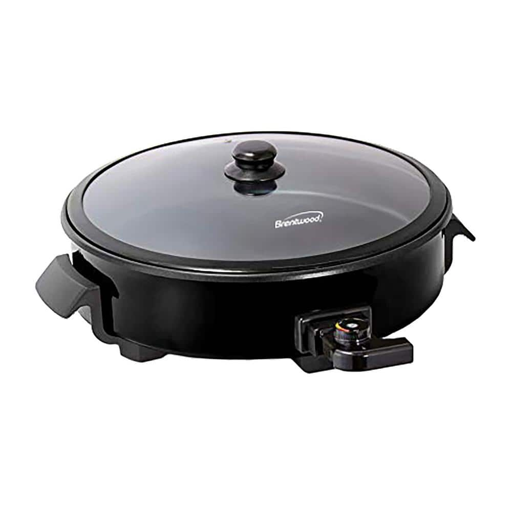 Brentwood Appliances 38 sq. in. Black Round Nonstick Electric Skillet with Vented Glass Lid SK-67BK