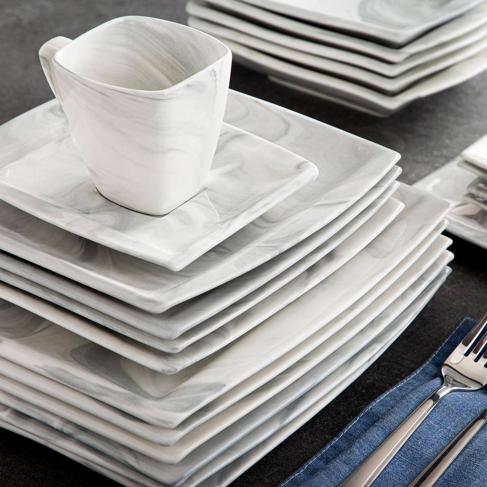 MALACASA Blance 30-Piece Porcelain Marble Grey Dinnerware Set (Service for 6) BLANCE-30-GREY