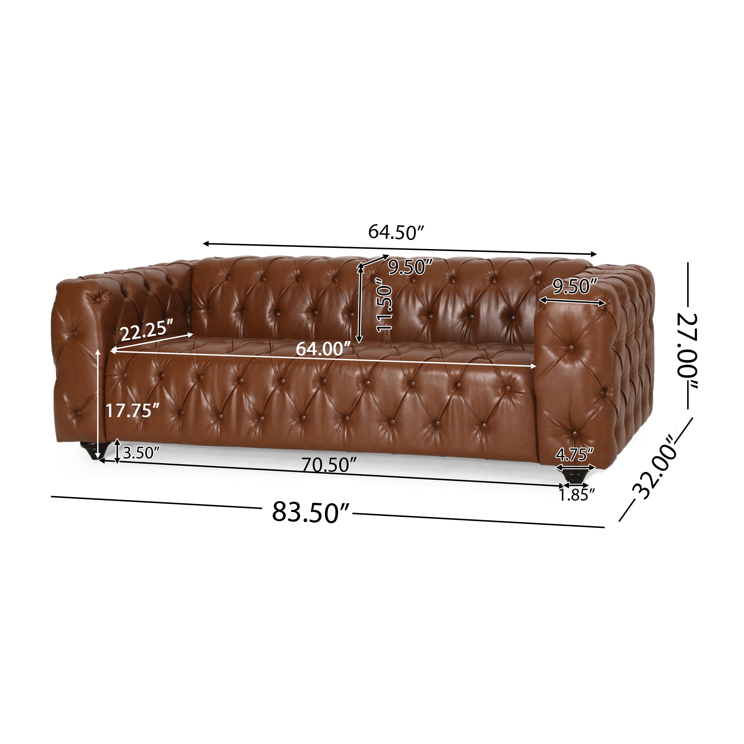 Marengo Contemporary Velvet Tufted 3 Seater Sofa